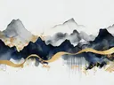 Marineblauw berglandschap schilderij met gouden lint