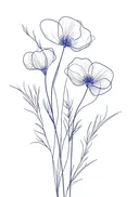 Marineblauwe lijntekening van klaprozen