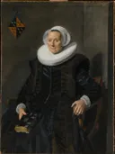 Maritge Voogt Claesdr (1577 1644). Echtgenote van Pieter Jacobsz Olycan, burgemeester van Haarlem van Frans Hals: portret met vrouw, kraag, kap en staand, in donker met wit