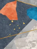 Abstract schilderij met marmertextuur, koraaloranje en teal vormen