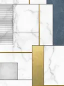 Art deco marmeren schilderij met marineblauwe en gouden blokken