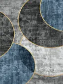 Abstract art deco schilderij met marmeren cirkels in blauw en goud