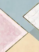 Art deco schilderij met marmeren vlakken in roze en blauw