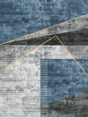 Abstract art deco schilderij met marmeren vlakken in blauw en grijs