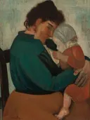 Maternité ('Femme Ostendaise') (Moederschap (vrouw uit Oostende)) van Constant Permeke: portret met vrouwen en baby