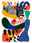 Matisse-geïnspireerd abstract schilderij met organische vormen in geel