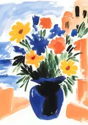 Schilderij van een bloemenboeket in mediterrane stijl