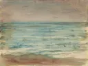 Meer Blick auf die Nordsee, 1899 van Max Liebermann: zee met zee, horizon, golven en strand, in zacht blauwgrijs