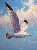 Meeuw in de blauwe lucht, dieren schilderij