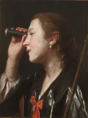 Meisje dat door een telescoop kijkt van Pietro Rotari: portret met vrouw