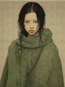 Meisje in groene mantel, portret schilderij