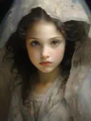 Portret van een meisje gehuld in een lichte sluier