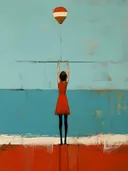 Schilderij van meisje met ballon in rode jurk