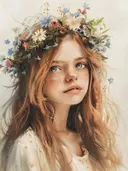 Portret van een vrouw met een bloemenkroon