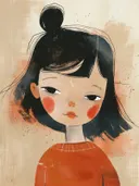 Meisje met haarknotje en oranje trui, ogen gesloten