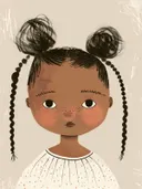 Illustratie van een meisje met twee haarknotjes en sproeten