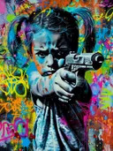 Meisje met pistool graffitikunst
