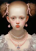 Meisje met roze parels schilderij, klassiek kinderportret