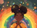 Schilderij van een meisje met regenboog en sterren, kinderkamer wanddecoratie