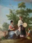 Meisjes die de tamboerijn slaan van Ramón Bayeu: figuren