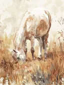 Schilderij van een paard en veulen die grazen in een veld.