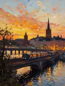 Milaan, Brera straat in avondlicht, schilderij van Milaan