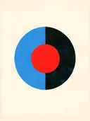 Minimalistisch cirkelschilderij in rood en blauw