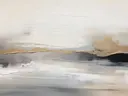 Minimalistisch waterlandschap schilderij met gouden horizon