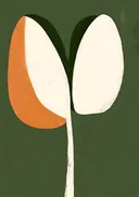 Minimalistisch schilderij van een bloem op olijfgroen