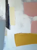 Minimalistisch abstract schilderij met roze en gele vlakken