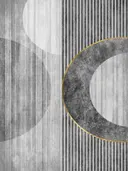 Minimalistisch schilderij met grijze cirkel en gouden ring
