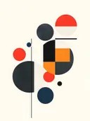 Minimalistisch schilderij met cirkels in rood en marineblauw