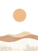 Schilderij met minimalistisch duinlandschap en zon