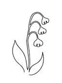 Zwart-witte lijntekening van een bloementak met kleine klokvormige bloemen