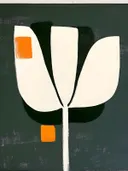 Minimalistisch schilderij van een tulp met oranje accenten