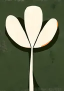 Minimalistisch schilderij van een witte bloem op olijfgroen