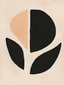 Minimalistisch schilderij met zwarte vorm op crèmekleurige achtergrond
