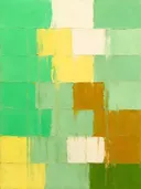 Abstract schilderij met het paletmes in mint en citroengeel