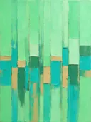 Abstract schilderij met het paletmes in mint en turkoois
