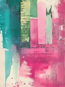 Mintgroene en roze kleurvlakken in een abstract schilderij
