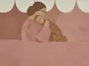 Schilderij van moeder en kind in poederroze en bruin