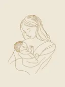 Schilderij met lijntekening van moeder en baby in beige tint