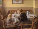 Moeder en kind van Fritz Syberg: figuren met moeder, kinderen en tafels