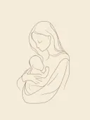 Schilderij met minimalistische lijntekening van moeder en baby