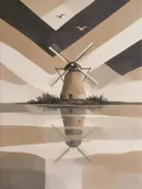 Schilderij van molen in camel en ivoor