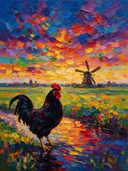 Molen in helder het vergezicht aan het water, schilderij van molen
