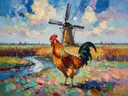 Molen in het volle beeld tussen de grassen, schilderij van molen