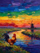 Molen in licht het vergezicht aan het water, schilderij van molen