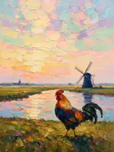 Molen in zacht het vergezicht aan het water, schilderij van molen