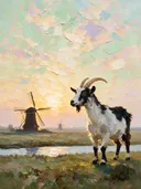 Molen in zacht tegenlicht in de mist, schilderij van molen